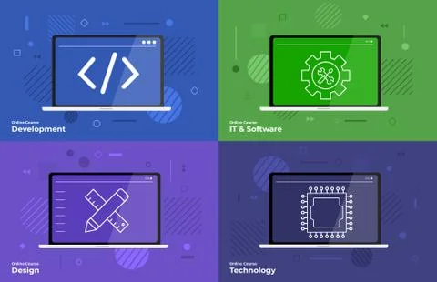 Online course vector set Stock Illustration