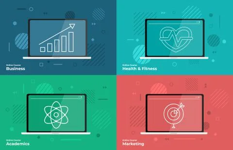 Online course vector set Stock Illustration