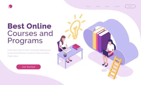 Online courses and programs isometric landing page Stock Illustration