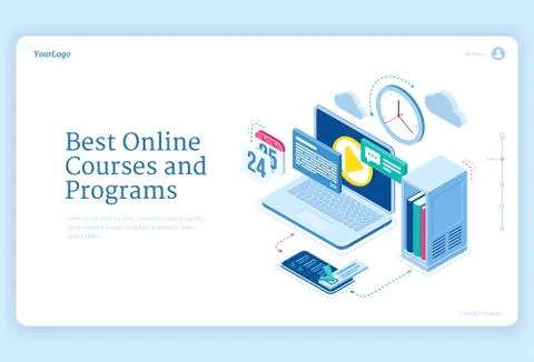 Online courses and programs isometric landing page 스톡 일러스트