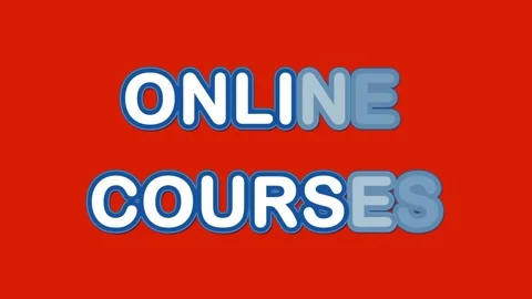 ONLINE COURSES animated text on the red background Stock Footage 144442440