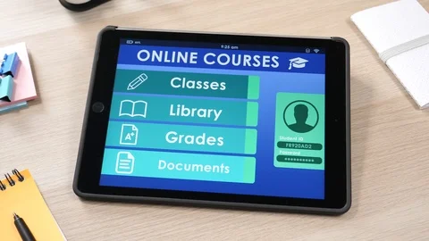 Online Courses App On a Tablet PC Touch Screen e-Learning Stock Footage 89767022