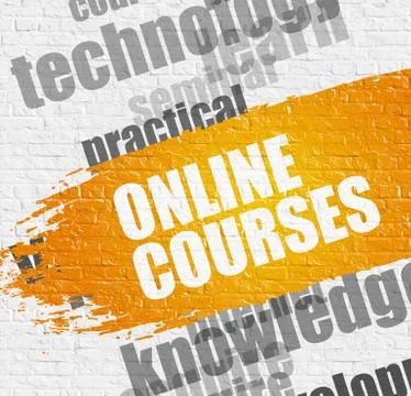 Online Courses on the Brick Wall. Wordcloud Concept. Stock Illustration