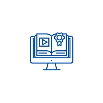 Online courses, computer with bo line icon concept. Online courses, computer Stock Illustration