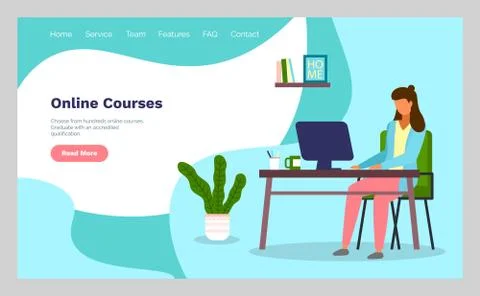 Online courses concept with character. Flat education, training, online tutorial Stock Illustration