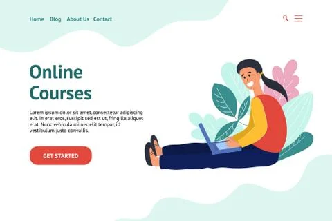 Online courses concept with a man learning on laptop Stock Illustration