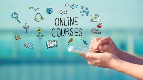 Online Courses concept with smartphone Ilustración de archivo