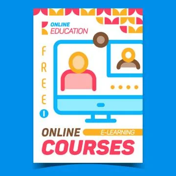 Online Courses E-learning Advertise Poster Vector Stock Illustration