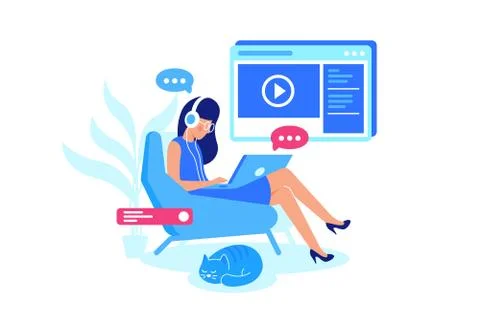 Online courses, e-learning, listening lesson. Stock Illustration