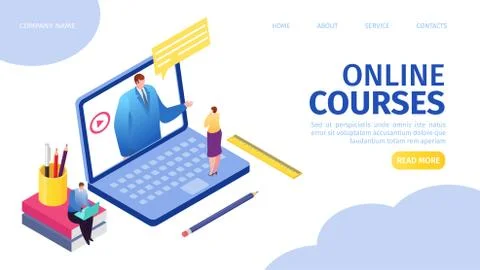 Online courses e-learning for people on distance by internet landing webpage Illustrazione stock