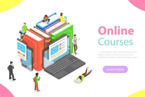 Online courses flat isometric vector concept. Illustrazione stock