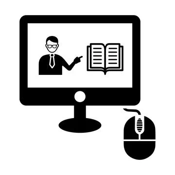 Online, courses icon. Black vector graphics. Stock Illustration