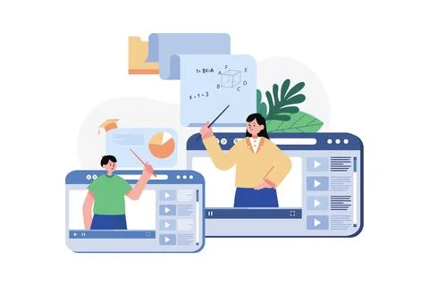 Online Courses Illustration concept. A flat illustration isolated on white ba Stock Illustration