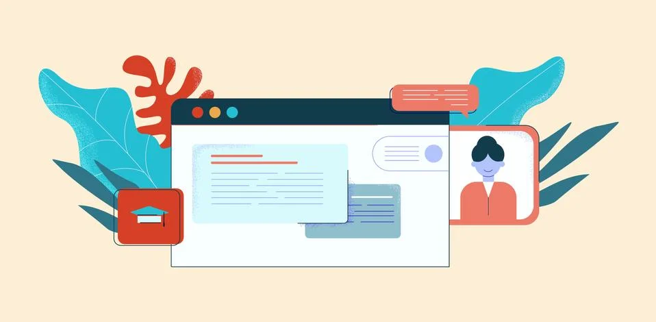 Online courses illustration. Web based learning at distance electronic knowledge Stockillustratie