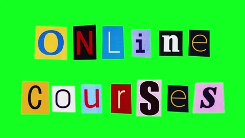 Online courses isolated headline in form of animated collage from magazine cut Stock Footage 316235052