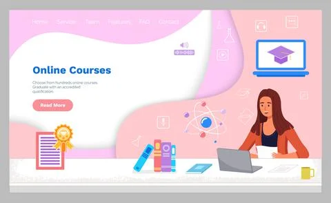Online courses landing page template. E-learning banner. Selfeducation, home Stock Illustration