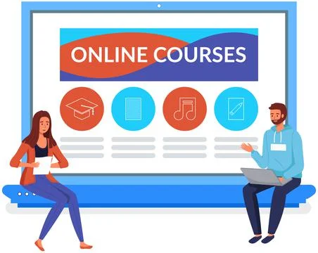 Online courses, remote education. E-learning banner. Selfeducation, home Illustrazione stock