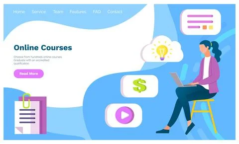 Online courses, self study method landing page. Teaching and lecturing. E Stock Illustration