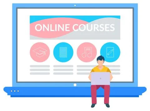 Online Courses Student Learning New Subject Laptop Stock Illustration