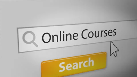 "Online Courses" Typed into a Computer Search Engine Stock Footage 259003896