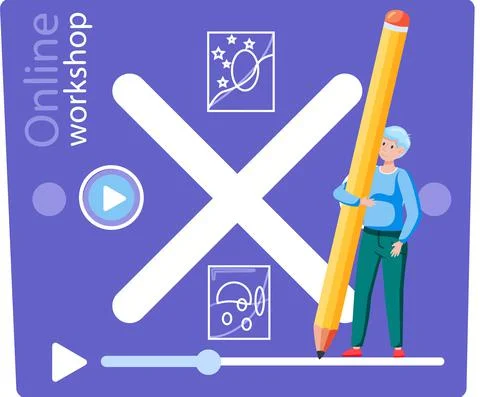 Online craft workshop. Artist creativity process, distance learning, education Stock Illustration