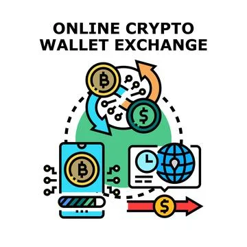Online crypto wallet exchange processing blockchain transactions Stock Illustration