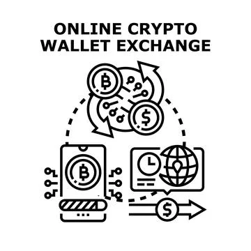 Online crypto wallet exchange processing blockchain transactions Stock Illustration