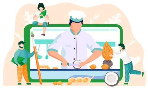 Online culinary video on tablet screen. People watching lessons on cooking Stock Illustration