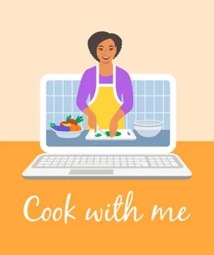 Online culinary video tutorial on computer screen Stock Illustration