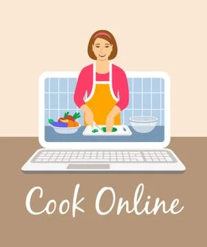 Online culinary video tutorial on computer screen イラスト素材