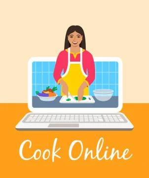 Online culinary video tutorial on computer screen 스톡 일러스트