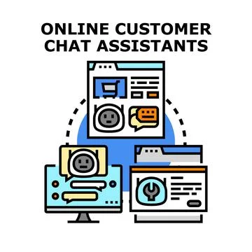 Online customer chat assistants managing business support Stock Illustration