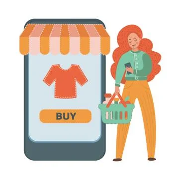 ONLINE CUSTOMER Flat Vector Illustration Set About business woman shopping  Stock Illustration