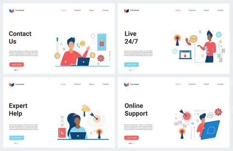 Online customer service support, call help center technology concept landing Stock Illustration