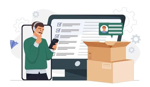 Online customer support concept scene. Vector illustration Stock Illustration