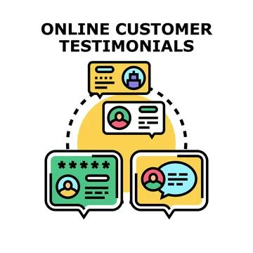 Online customer testimonials sharing user feedback and reviews Stock Illustration