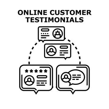 Online customer testimonials sharing user feedback and reviews Stock Illustration