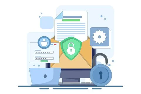 Online cyber data security concept, Personal data and email security. Illustrazione stock