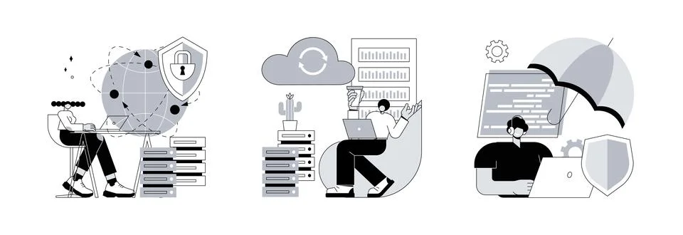Online data access and security abstract concept vector illustrations. Stock Illustration