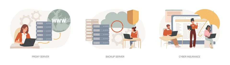 Online data access and security isolated concept vector illustration set. Stock Illustration