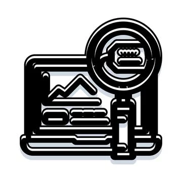 Online data analysis laptop magnifying glass icon Illustrazione stock