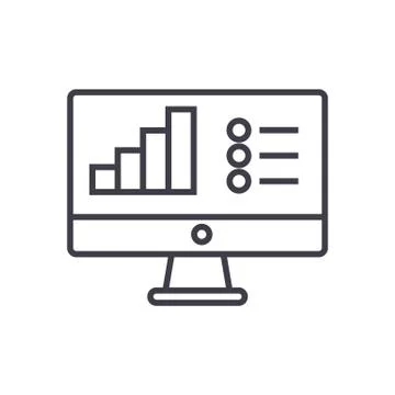 Online data analysis report vector line icon, sign, illustration on white bac Stockillustratie