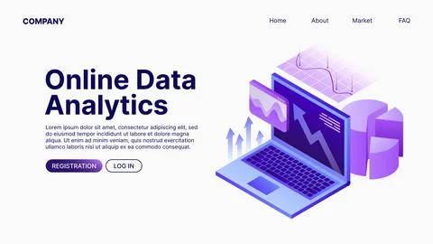Online Data Analytics. Data Analyse. Landing Page Template Stock Illustration