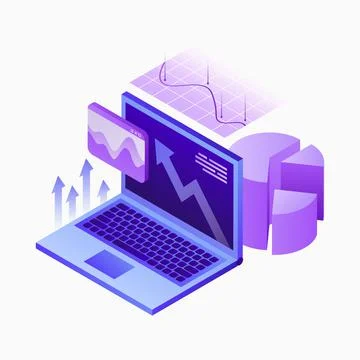 Online Data Analytics Illustration. Data Analyse. Statistics on Laptop Screen 스톡 일러스트