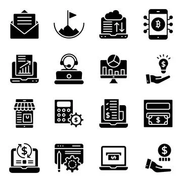 Online Data Analytics Solid Icons Pack Stock Illustration