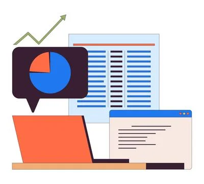 Online data analytics tools 2D linear cartoon objects Illustrazione stock