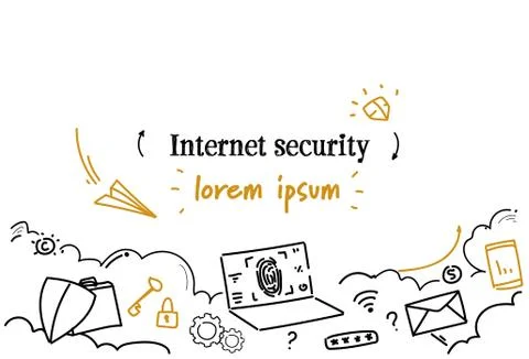 Online data protection internet security concept sketch doodle horizontal Stock Illustration