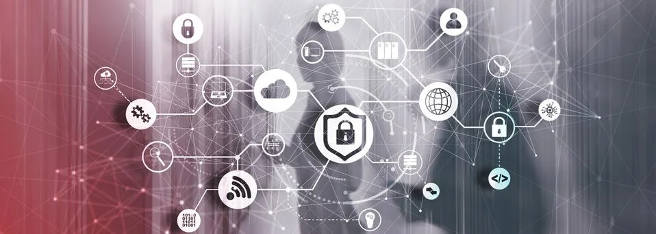 Online data security system. Protecting your business data. Illustrazione stock