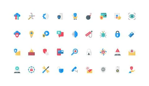 Online data storage and transfer security, privacy, cybersecurity color icon set Illustrazione stock