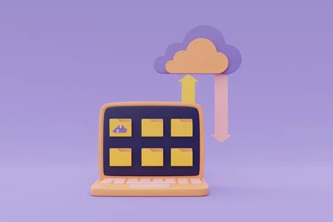 Online data storage for business network concept, uploading document file dat Stock Illustration